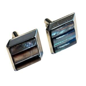 Vintage 1960's Swank Jewelry Cufflinks Silver & gray brown opalescent stones